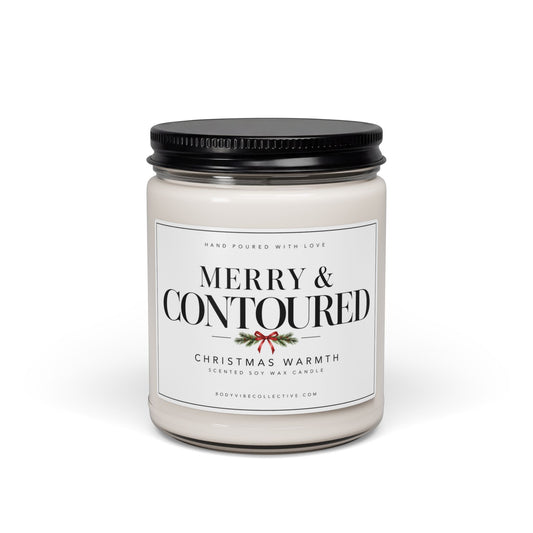 Merry & Contoured Christmas Candle | Christmas Warmth | 9 oz Holiday Gift for Body Sculptors