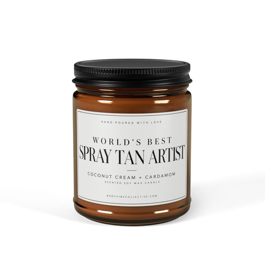 World’s Best Spray Tan Artist Candle | Coconut Cream + Cardamom | 9 oz Gift for Spray Tan Artists