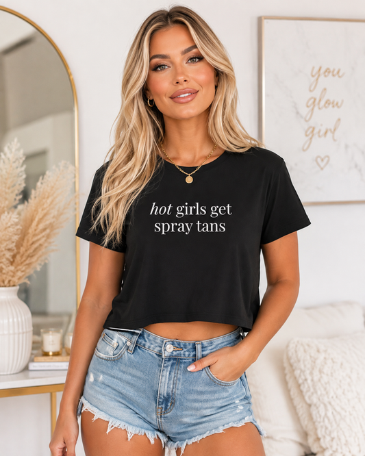 The "Hot Girls" Spray Tan Flowy Crop Tee