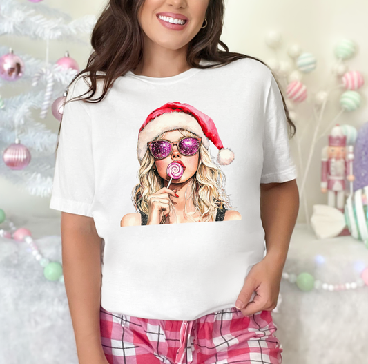 Retro Santa Girl Christmas Tee